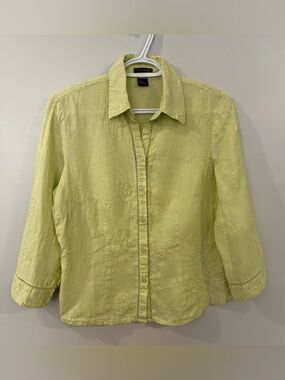 Ecologie embroidered linen blouse button down floral